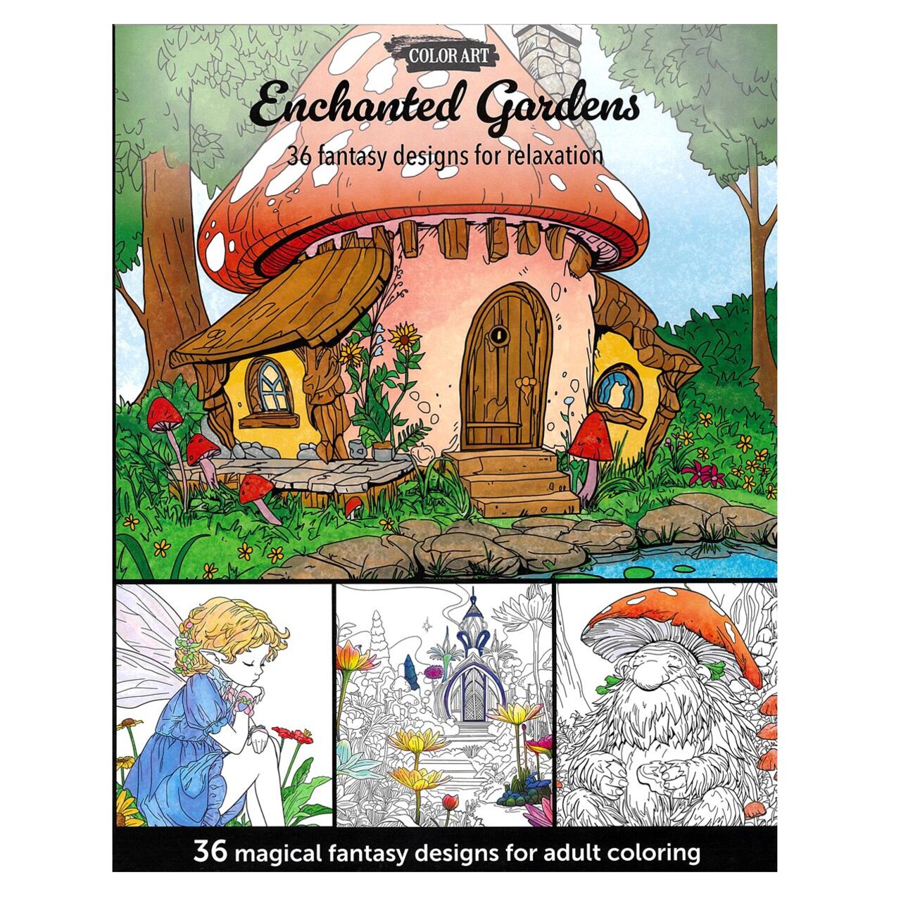 Leisure Arts Enchanted Gardens Adult Coloring Book – Relaxation & Stress Relief With Enchanting Fairy, Gnome & Mermaid Designs, Premium Single-Sided Pages, 36 Sheets